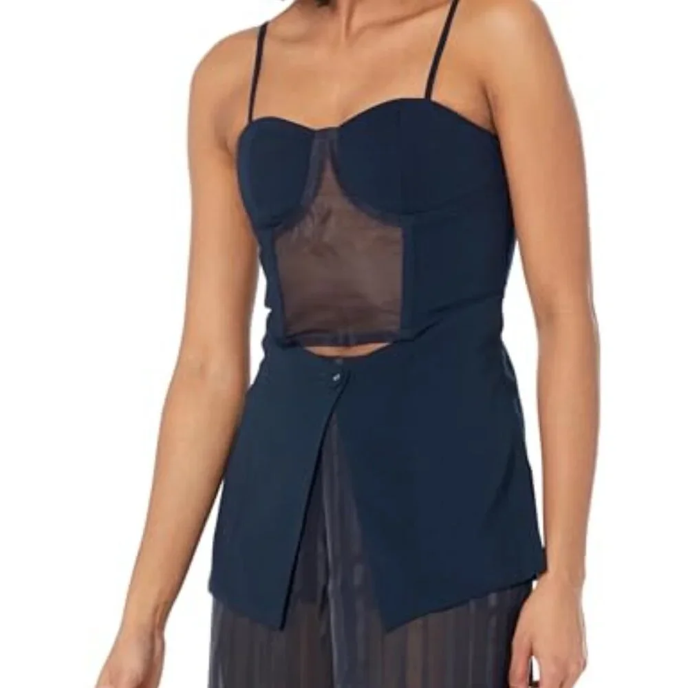 1068 NWT The Drop Women's Sky Captain Organza Inset Long Corset Top M - Picture 2 of 6